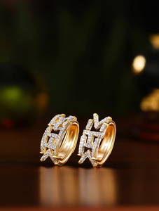 Orecchini a Cerchio Geometrici Placcati Oro 18K con Cristalli e Strass, Gioielli di Lusso da Donna per Feste - Product Image 2