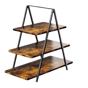 Three-tier iron and wood combination <b>desktop</b> <b>shelf</b> for parties, gatherings, dessert tables, fruit and snacks - trapezoidal - Product Image 4