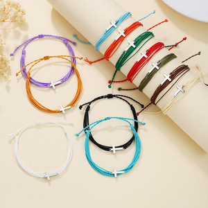 Ensemble de bracelets tressés croisés en alliage de zinc, bijoux unisexes, cadeau, bracelets empilables multicolores - Product Image 1