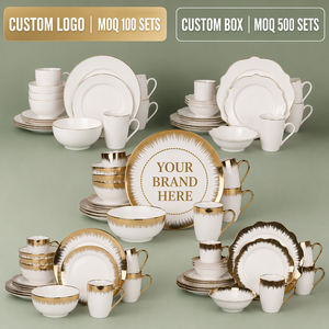 Juego <span class=keywords><strong>de</strong></span> Vajilla <span class=keywords><strong>de</strong></span> Porcelana Fina <span class=keywords><strong>de</strong></span> 16 Piezas con Logotipo Personalizado OEM, Etiqueta Privada, MOQ <span class=keywords><strong>de</strong></span> 100 Juegos, Vajilla Pintada a Mano con Oro Real para Bodas - Product Image 1