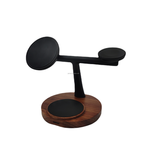 JEDI Venta al por mayor 2025 Diseño único 3 en 1 Base redonda de madera de naturaleza real Soporte de carga <span class=keywords><strong>Cargador</strong></span> inalámbrico de madera magnética con OEM - Product Image 4
