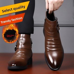 Bottes Chelsea pour hommes en cuir véritable, grande taille, mi-mollet, à bout pointu, imperméables et antidérapantes, collection <span class=keywords><strong>Hiver</strong></span> 2026, pour le bureau et les affaires - Product Image 3