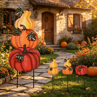 Décoration de jardin et de pelouse pour la récolte d'automne et Thanksgiving : Piquets décoratifs avec trois citrouilles empilées