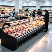 Vitrine réfrigérée commerciale à grande vue avec verre incurvé pour aliments froids, buffet et charcuterie