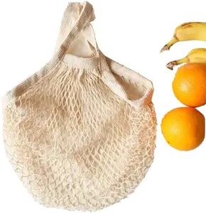 Eco-friendly portatile riutilizzabile personalizzato frutta e verdura 100% cotone maglia Grocery String Shopping Mesh Bags Net
