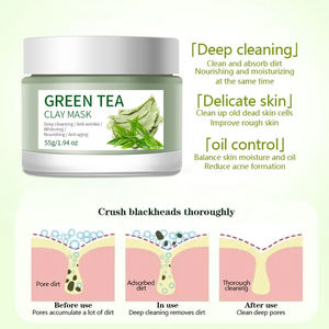 Masque à l'argile au curcuma, au thé vert et à la vitamine C, marque privée, pour le visage, élimination des points noirs et nettoyage en profondeur, tous types de peau - Product Image 4