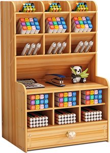 <span class=keywords><strong>Porte</strong></span>-crayons <span class=keywords><strong>en</strong></span> <span class=keywords><strong>bois</strong></span>, organisateur de stylos pour bureau avec 15 compartiments + tiroir, organisateur de rangement de papeterie de bureau - Product Image 2