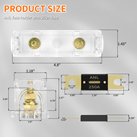 Porte-fusible ANL étanche 250A avec fusible et bornes en cuivre pour systèmes audio de voiture, marins, VR et solaires 12V-48V