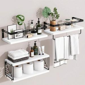 <span class=keywords><strong>Mensola</strong></span> da <span class=keywords><strong>Bagno</strong></span> a Doppio Livello Sospesa a Parete <span class=keywords><strong>con</strong></span> Struttura in <span class=keywords><strong>Legno</strong></span> e Metallo e Portasciugamani per <span class=keywords><strong>Bagno</strong></span>, Cucina, Camera da Letto, Soggiorno - Product Image 3