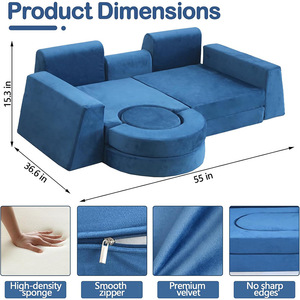 Children's <b>Sofa</b> Set 8-Piece Blue Fabric Soft Foam Modular Play Furniture For <b>Kids</b> Age 2 And Above Educational Game Seat - Product Image 4