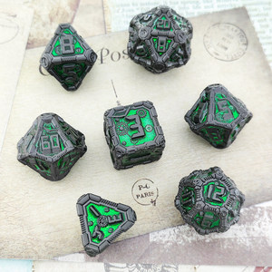 Ensemble <span class=keywords><strong>de</strong></span> dés polyédriques en alliage <span class=keywords><strong>de</strong></span> zinc massif, peints à la main, style cyberpunk, émail vert, pour jeux <span class=keywords><strong>de</strong></span> rô<span class=keywords><strong>le</strong></span> (Dungeons & Dragons) - Product Image 3