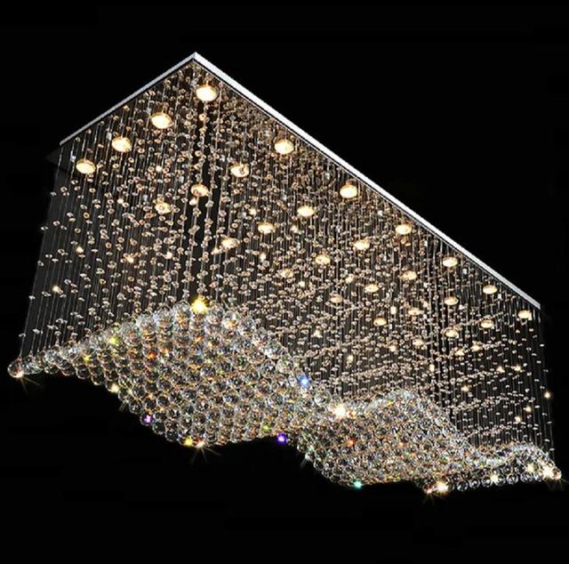 OEM Luxury Lighting Rectangular Dining Table K9 Crystal Raindrop Chandelier Pendant Lamp