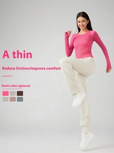 Nouveau haut de yoga à manches longues pour femmes col rond coupe ajustée sport extensible course haut de fitness D19083 <span class=keywords><strong>avec</strong></span> logo design sans couture avant - Product Image 3