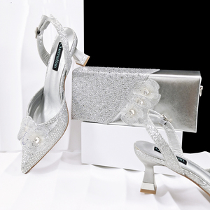 Y 38-43 Nuevo Conjunto de Zapatos y Bolso con Decoración de Flores de Pedrería para Mujer, para Fiesta, Tacones Altos y Bolso de Mano - Product Image 4
