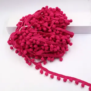 Ruban à franges avec pompon, 1.2 Cm, tissu tricoté à la main, 12mm
