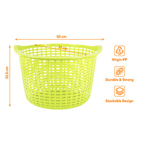 <b>Large</b> Blue Eco-Friendly Plastic <b>Storage</b> <b>Basket</b> with Handles Stackable Design for Clothing Use 50x37x32.5cm Virgin PP Material - Product Image 3
