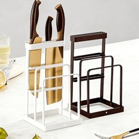 Support à couteaux de cuisine et planche à découper multifonctionnel en acier inoxydable, organisateur de comptoir double niveau sur pied