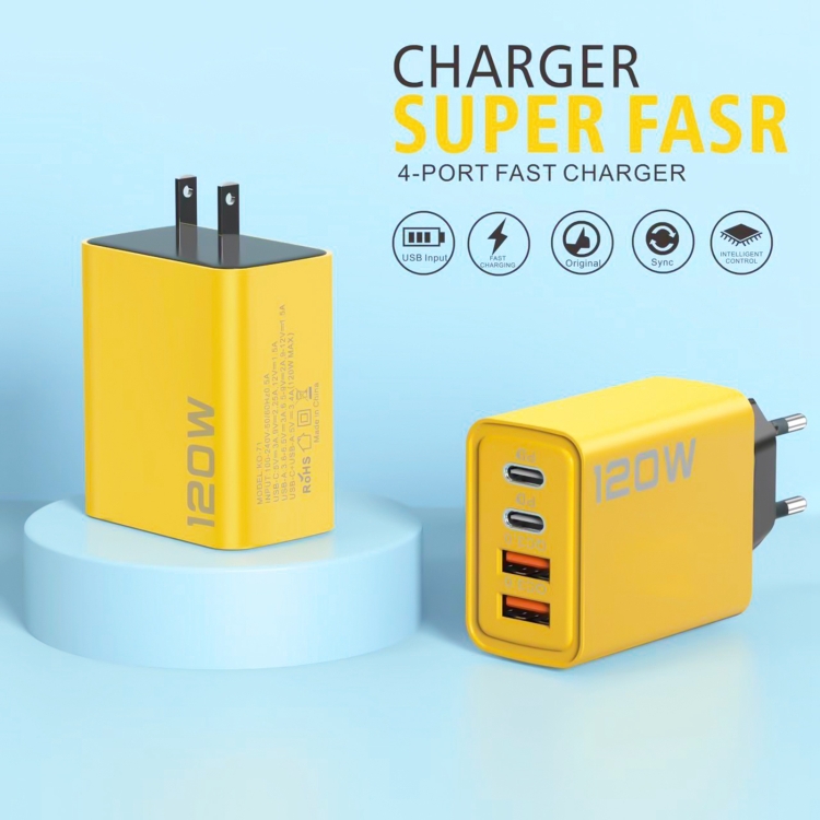 Caricatore USB C 120W A 4 Porte – Ricarica Rapida, Compatibilità Automatica, Protezione Integrata