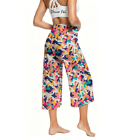 Pantalon large personnalisé à motif abstrait coloré, ultra doux, taille haute, coupe courte, pour yoga et détente, avec cordon de serrage fonctionnel