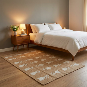 Alfombra de paja de trigo neutra, tapete trenzado decorativo para dormitorio con diseño de flechas - Product Image 4