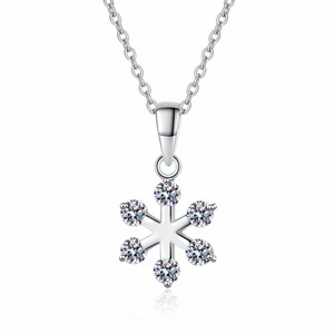 Collier pendentif en diamant motif fleur de neige, or blanc massif 18 carats, diamant de laboratoire VVS1 D Clarity, bijoux fins - Product Image 1