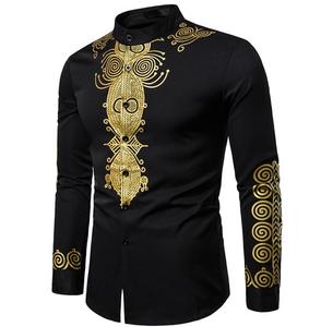 big and tall black and gold dress shirt Black Gold Geo Silky Shirt 3XL / Black / COTTON main image 1