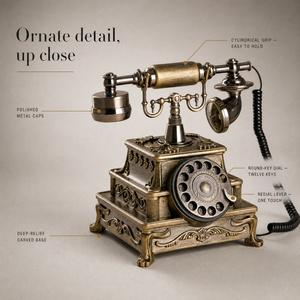Téléphone de style français vintage, détails en laiton orné, cadran rotatif classique - Product Image 2