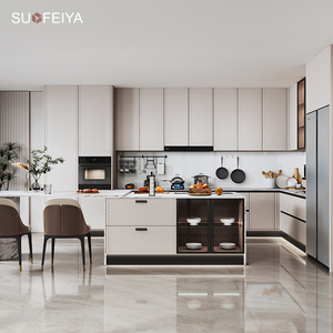 Sofeyia Sang Trọng Hiện Đại Màu Trắng Bóng Gỗ PVC Nhà Bếp Tủ Tùy Chỉnh Bồn Rửa Cơ Sở Tủ Cửa Kính MDF Carcase Bao Gồm Vòi Nước - Product Image 1