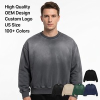 T-shirt à manches longues pour homme, coupe décontractée, col rond, poignets et ourlet côtelés, effet délavé, style streetwear, personnalisable OEM ODM