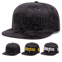 Gorra de Béisbol Unisex COMPTON con Bordado de Camuflaje de 6 Paneles, Visera Plana, Ajustable, Estilo Hip Hop, Cierre a Presión de Poliéster