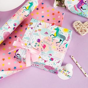 Birthday Wrapping <b>Paper</b> Pink Daily packaging <b>paper</b> Pink double-sided wrapping <b>paper</b> Cute unicorn <b>pattern</b> wrapping <b>paper</b> - Product Image 1