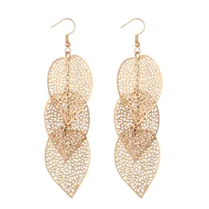 2024 Fashion Long Metal Plated Hollow Leaf Earrings Beautiful And Elegant Retro Bohemian Earrings For Women