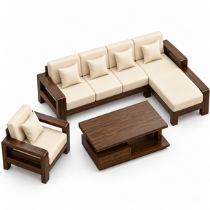 Conjunto de Sofá Seccional en Forma de L de Tela Moderna con Sillón y Mesa de Centro a Juego para Interiores de Sala de Estar Elegantes - Product Image 1
