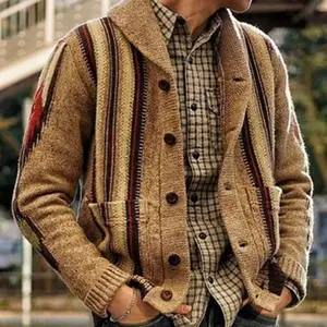 Strick pullover für Herren mantel Mode Retro Revers Button Loose Plus Size Kabel Strickjacke Strickjacke Khaki Sweater
