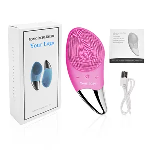 Private Label Best Electric Waterproof Cleaning Exfoliator Beauty Device Double Sided Sonic Mini Silicone Facial Cleansing Brush