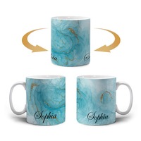 Mug en céramique marbrée personnalisé avec nom et cœur en aquarelle, cadeau personnalisé pour elle, mug à café pour son anniversaire, la Saint-Valentin, Noël