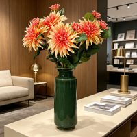 Fleur de dahlia artificielle à tige unique, fausse fleur en soie de couleur orange pour la décoration de la maison, des mariages et des hôtels