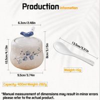 Sucrier en céramique avec couvercle 13.5 oz Épice en céramique Salière Sucrier Pot d'assaisonnement Ensemble pour cuisine Passe au lave-vaisselle