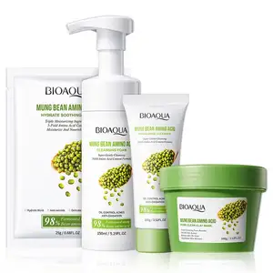 OEM BIOAQUA mung bean amino acid PH balancing herbal natural face wash facial cleanser skin care set