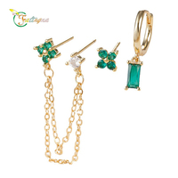 Boucles d'oreilles en laiton avec pendentif rectangulaire en zircon coloré et diamant, style européen et américain tendance, export.