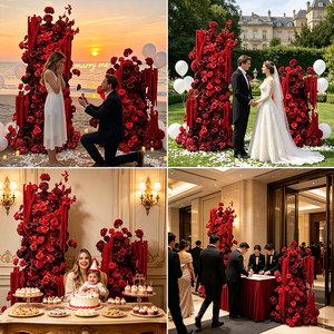 Columna Floral de Amaranto Realista de Seda Roja Borgoña de Dos Piezas para Fondo de Arco de Boda, Graduación y Día de la Madre - Product Image 2