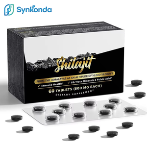 Shilajit 60 Tabletas Gotas Secas Suplemento Dietético 500mg por Porción Salud Inmunológica Más de 85 Minerales Traza Ácido Fúlvico Empaque OEM - Product Image 1