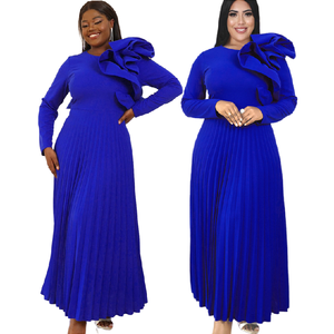 AM030116 <span class=keywords><strong>Robe</strong></span> de soirée élégante au design tendance, couleur unie, col rond, manches longues, décoration 3D, robes plissées pour femmes, soirée - Product Image 1