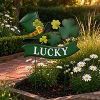 Piquet de jardin en fer peint à la main, motif Chapeau porte-bonheur, pour la Saint-Patrick, décoration de jardin en métal pour pelouse et patio, ornement de fête