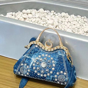 กระเป๋าถือผ้ายีนส์แฟชั่นสำหรับผู้หญิงกระเป๋าสะพายไหล่สายเดี่ยวมีเข็มกลัดเพชรรูปนกฮูกและเป็นประกายสำหรับการใช้งานทุกวัน - Product Image 6