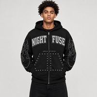 Jaket Pria Musim Dingin OEM Custom Bordir Logo Berhias Rhinestone Berkualitas Tinggi Desainer Nail Bead Streetwear Oversized Katun Crop ODM Zip