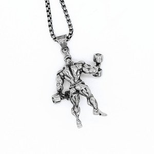 Collier pendentif haltère en acier inoxydable Yunnique, design de dessin animé unisexe, bijoux de gym - Product Image 2