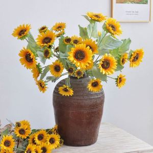 Grande fleur de tournesol artificielle à 3 têtes pour décoration intérieure - Product Image 2