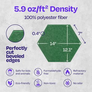 ROYDAA Panneaux acoustiques modernes en fibre de polyester écologique à haute densité vert foncé, 12 pièces, insonorisation 29 dB - Product Image 6