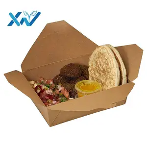 Custom logo printing food take away food grade brown kraft paper lunch box food container